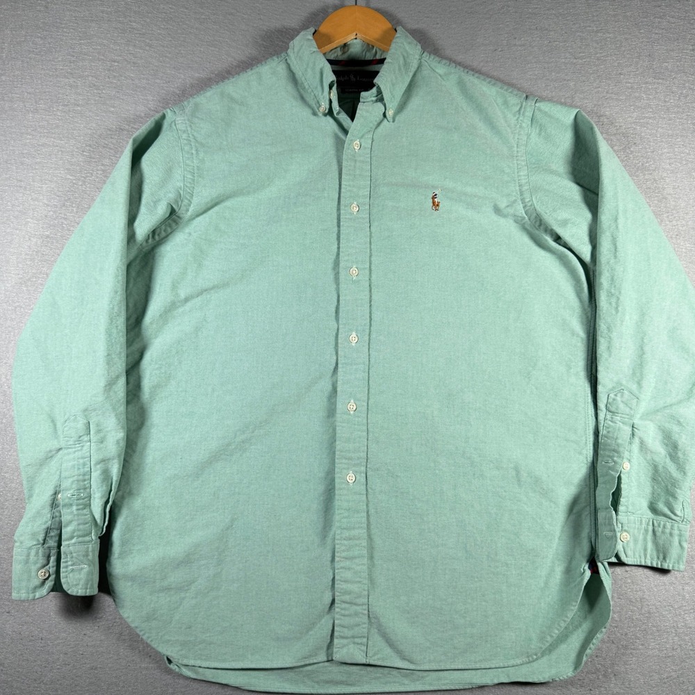 Ralph Lauren Mens Classic Fit Oxford Shirt Mint Green Long Sleeve Pony Logo L